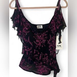 Elegant Black and Pink Floral Blouse